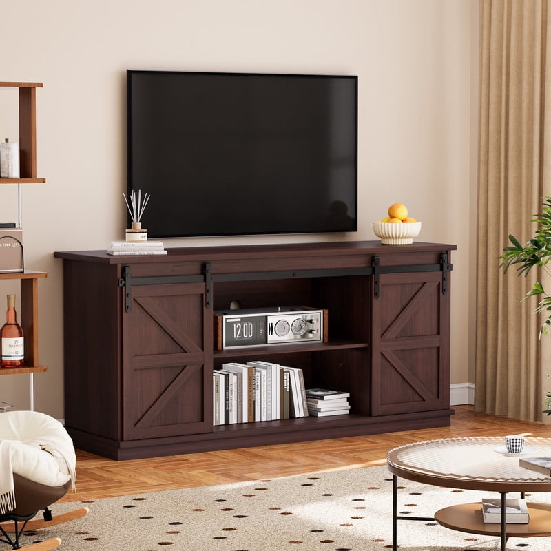 Homall 58'' TV Stand for TVs up to 65'', Storage Cabinet with Sliding Barn Door, Entertainment Center,Espresso