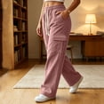 thumbnail image 2 of ZHYou No Boundarie Women's Corduroy Drawstring Wide Leg Pants Textured Loose Fit Casual Cargo Trousers with Multi Pockets,Pink,Size XL, 2 of 8