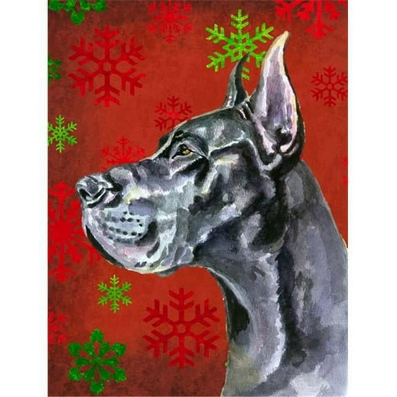 Black Great Dane Red Snowflakes Holiday Christmas Flag Garden Size
