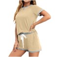 thumbnail image 1 of LOVZFMLL Ensembles Deux Pièces pour Femmes Pyjamas à Manches Courtes Col Rond Hauts et Shorts Ensembles de Course Deux Pièces avec Poches Beige S, 1 of 7