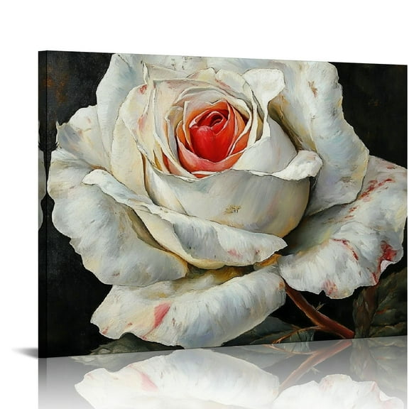 Patifu Bathroom Wall Art Black and White Rose Flower Canvas Pictures Décor for Bathroom Vintage Floral Painting for Bedroom Modern Art Prints for Walls Kitchen Home Decoration 20x16in