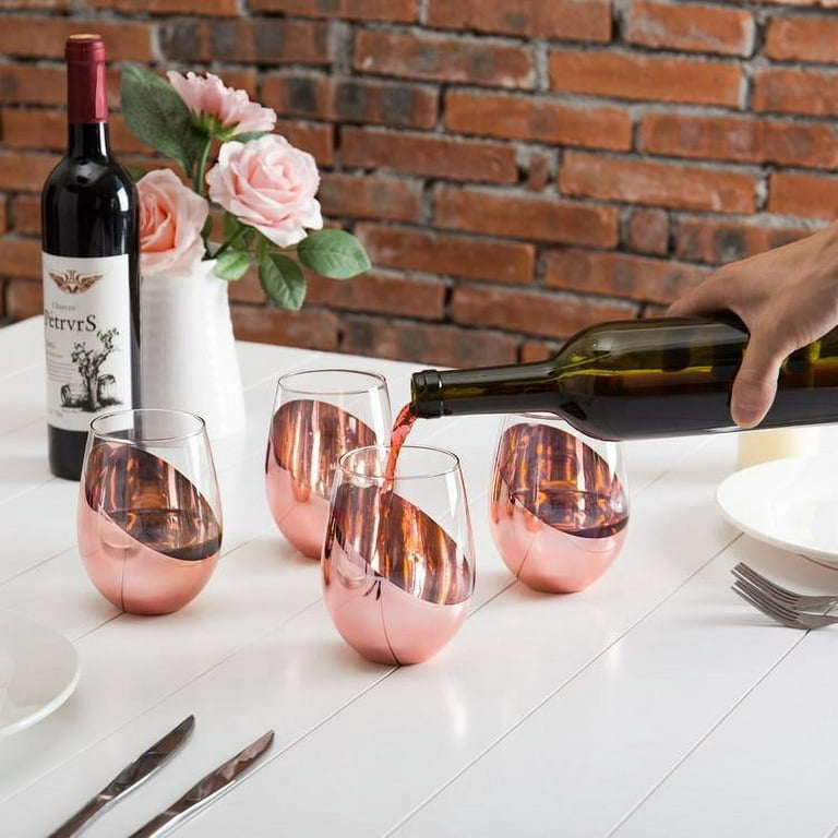 PG Copper/Rose Gold Stem Stainless Steel Wine Glass Set 4-18.5 oz