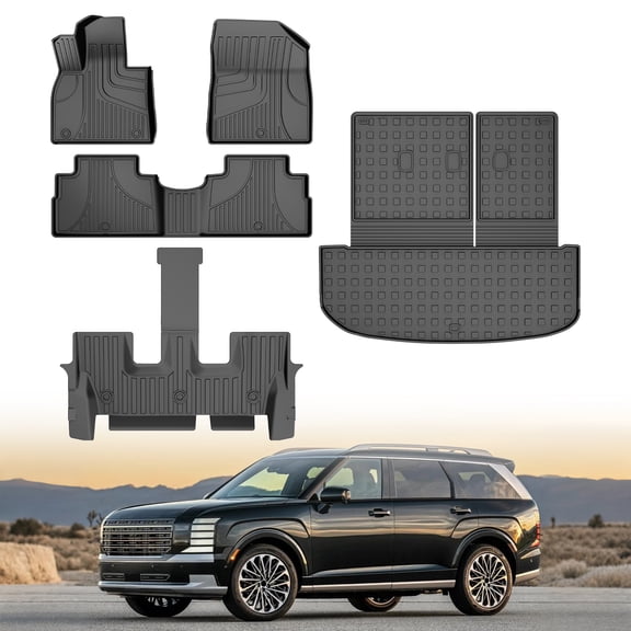 LAONNVIR Custom All Weather TPE Floor Mats Trunk Mat Rear Backrest Mat Fit for 2020-2024 2025 Hyundai Palisade 7/8 Seat Accessories