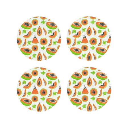 

Drink Coasters Set of 4 Papaya green leaf Leather Coasters for Coffee Table Protector Heat Resistant Cute Coasters for Home Decor Housewarming Gifts Bar Kitchen 4 Inch Round Shape