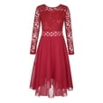 thumbnail image 4 of Sxiwei Girls Long Sleeve Floral Lace Wedding Party Dress Knee Length A-line Swing Bridesmaid Dresses Burgundy 12, 4 of 6