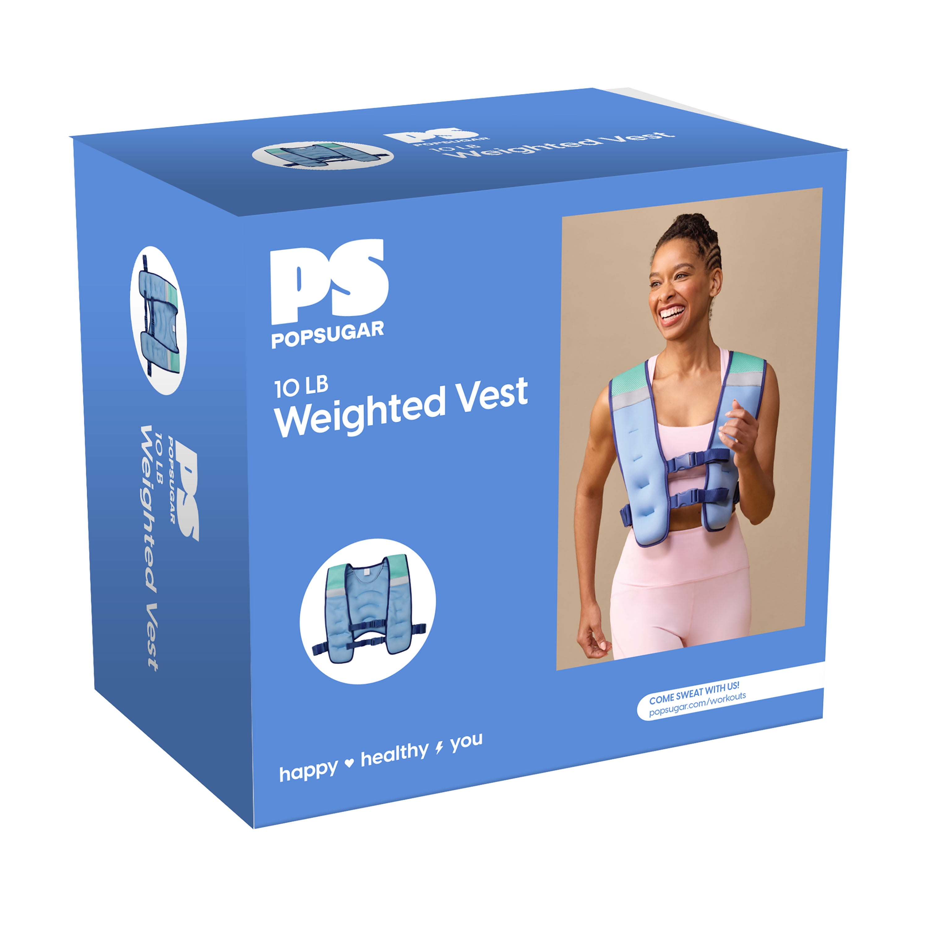 Popsugar 10lb Adult Weighted Vest, Blue, Unisex Adult Sizing