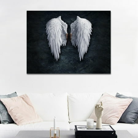 Meigar Abstract Canvas Wall Art of Angel Wings Painting White Art Artwork Wall Decor Modern Stretched and Painting Canvas the Picture For Living Room Decoration No (Best Wall Art For Living Room)