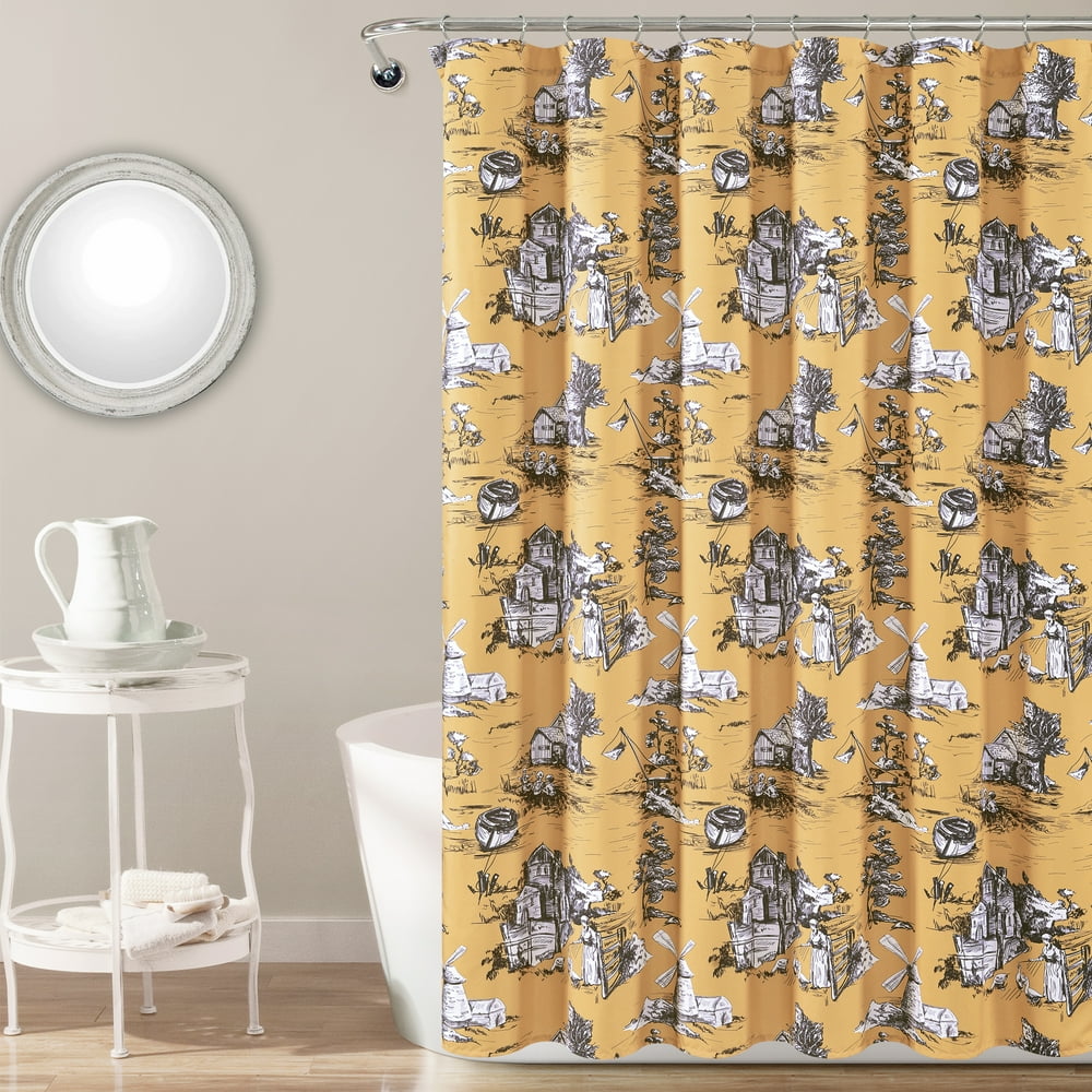 Lush Decor French Country Toile Polyester Shower Curtain, 72x72, Yellow/Gray, Single Walmart