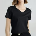 thumbnail image 4 of Miluxas V Neck Basic T Shirts for Women Short Sleeve Summer Trendy Tops Solid Casual Loose Fit Tee Shirt Black S(S), 4 of 5