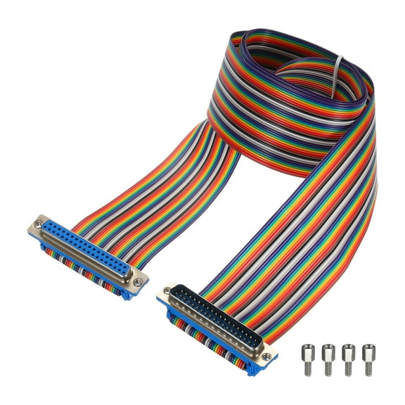 1 Pcs IDC Rainbow Wire Flat Ribbon Cable DB37 Male to DB37 Female 39.4 Inch Length 2.54mm Pitch