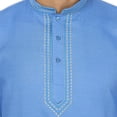 thumbnail image 4 of Cotton Men's Embroidered Short Kurta Shirt India Clothes (Blue, 3XL), 4 of 5