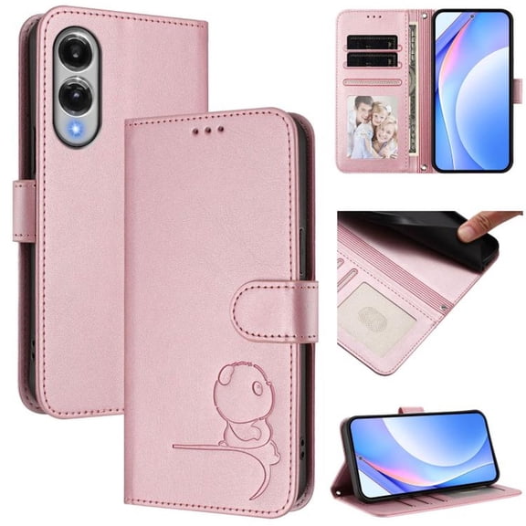 For Samsung Galaxy S25 Edge 5G Litter Panda Embossing Leather Phone Case with RFID Blocking Card Slot Wallet Magnetic Clasp Lanyard Flip Stand Case,Pink,For Galaxy S25 Edge 5G