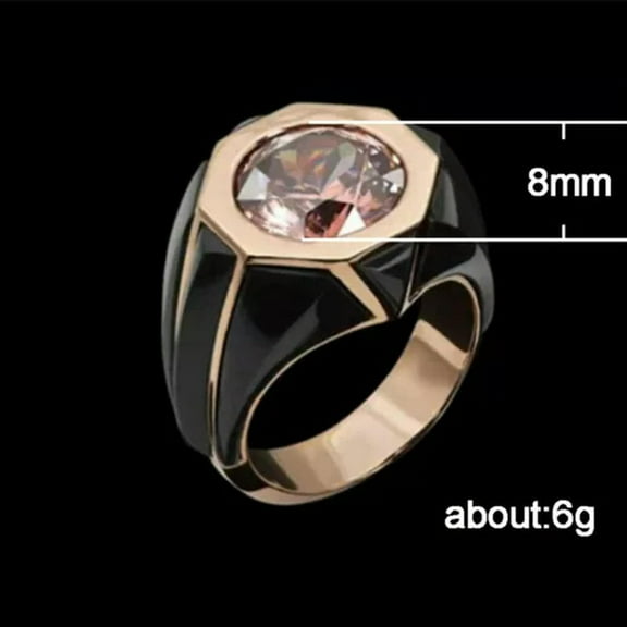 8*8mm Pink Zirconia Band Womens 18K Rose Gold Plated Black Ring Size 6-10