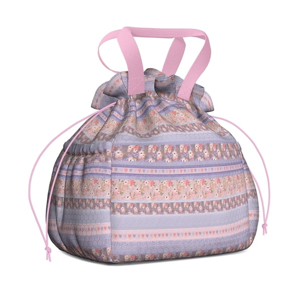 Boho Bohemia Pioneer Flower Drawstring Lunch Bag Women - Drawstring Lunch Bag Insulated for Work Office - Stain-Resistant Large Lunchbags for Women with Multi-Pockets