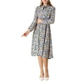 thumbnail image 2 of Allegra K Women's Tie Neck Chiffon Long Sleeves Vintage Floral Print Belted Dress, 2 of 6
