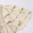thumbnail image 5 of Layered Satin Peplum Blouse 2025 Spring Business Casual Shirt with Triple Ruffles, Wrinkle-Free Office Wear for Presentation Days, Pearl Button Accents, Beige Spring And Summer Satin Pleated Three, 5 of 9