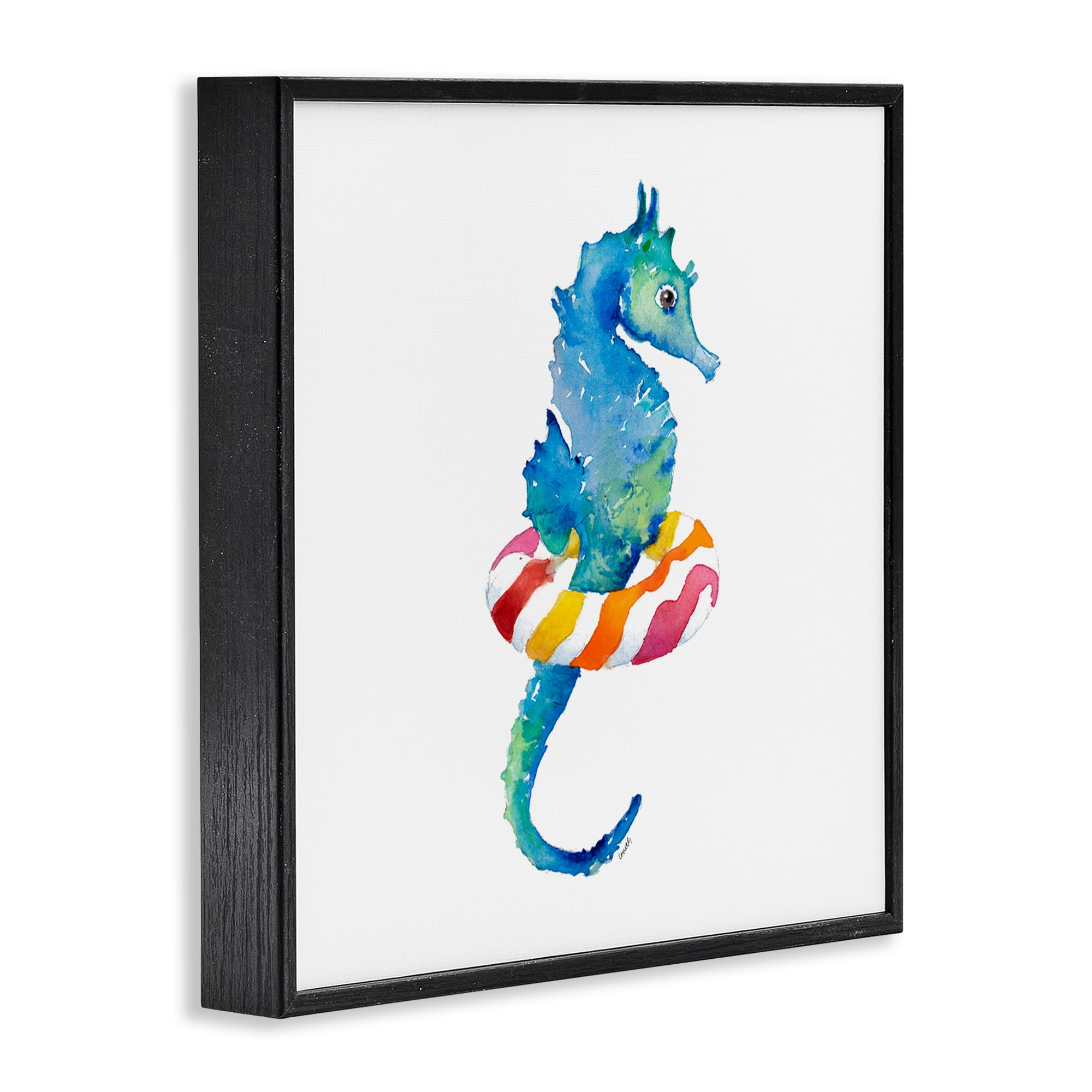 Stupell Industries Summer Float Seahorse Novelty Painting Black Framed Art Print Wall Art, 24 x 24
