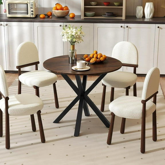 Moccha 36" Round Dining Table for 4 - Rubber Wood Kitchen Table with Intersecting Trestle Legs, Vintage Bar Table, Farmhouse Dining Room Tables for Dinette, Small Space, Restaurant, Bistro (Brown)