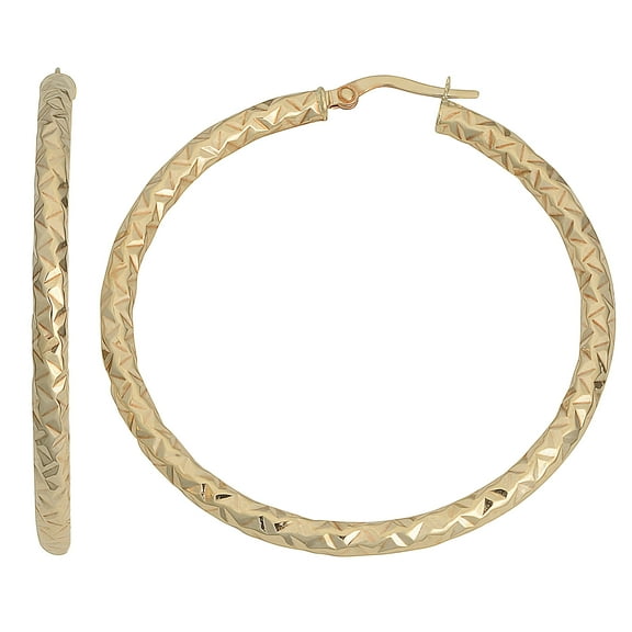 KoolJewelry 14k Yellow Gold 3x40mm Diamond-cut Round Hoop Earrings