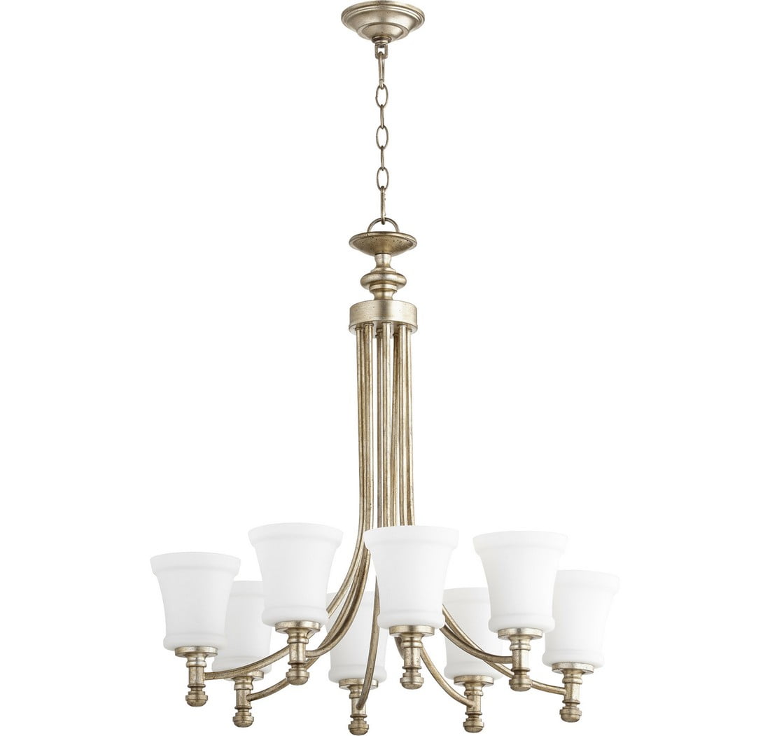 Quorum Lighting Rossington 8-Light Chandelier, Aged Silver Leaf, 27 Width, 29 Height