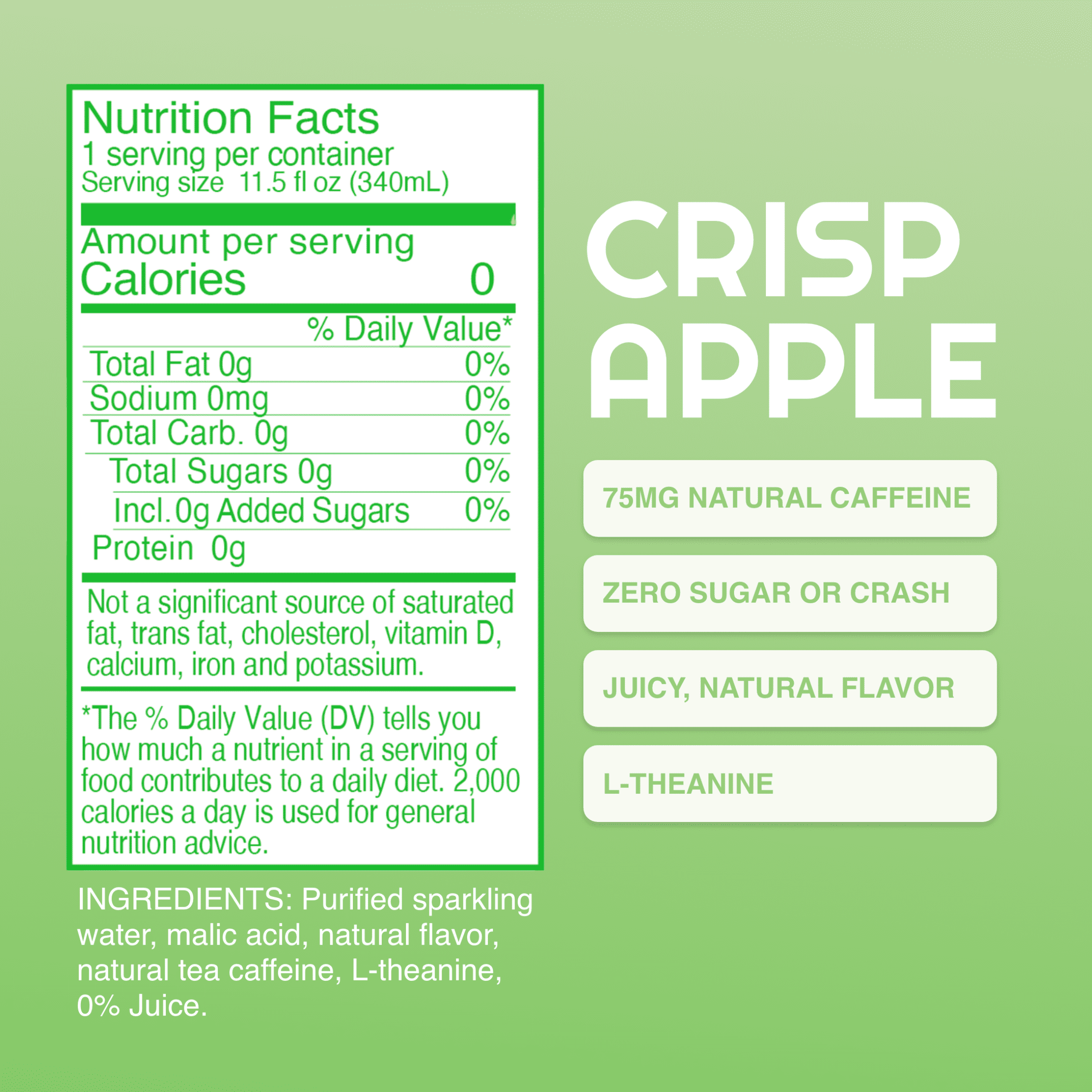 Phocus Caffeinated Sparkling Water Crisp Apple