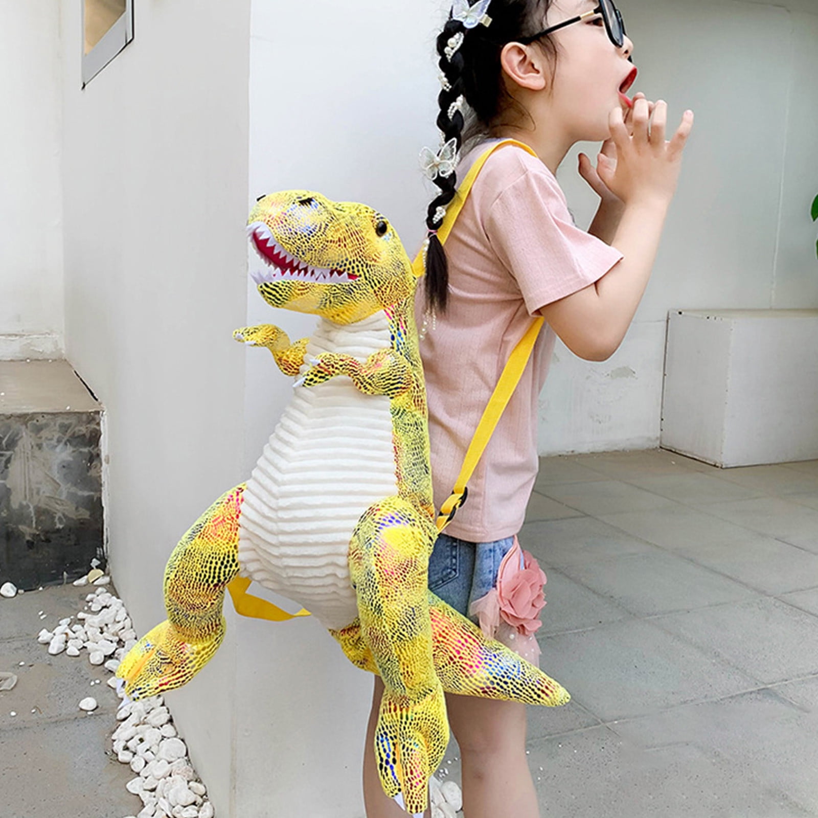 Yellow Soft Cotton Dinosaur Stuffed Toy Bag For Kids Weighted Plush Backpack Home Decoration 60Cm