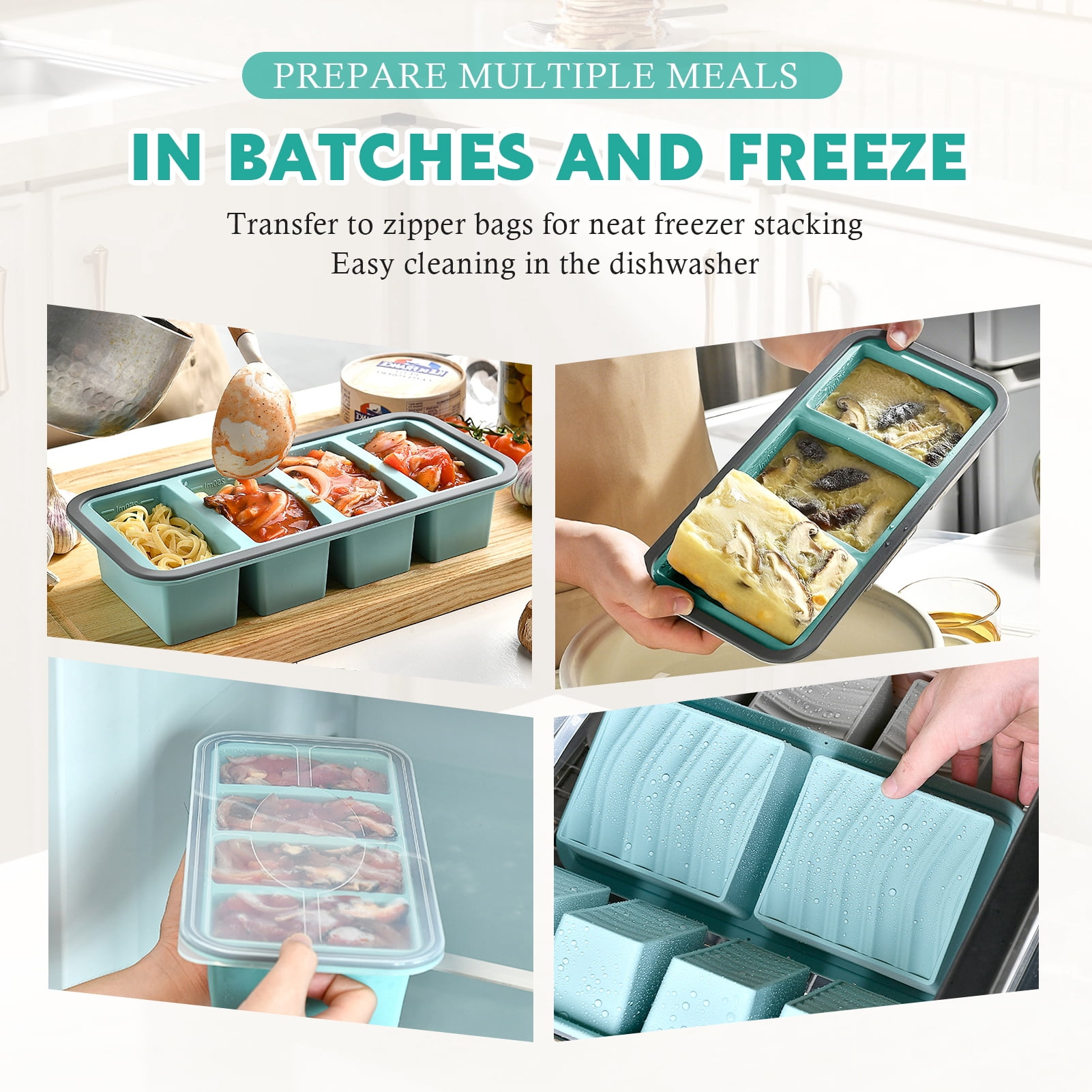 Godance 3 Pack Silicone Freezer Trays with Lids, 1-Cup(250) 1.4-Cup(350ml) & 2-Cup(500ml) Soup Container Style Ice Cube Trays for Freezer, Ideal for Frozen Broth, Leftovers and Meal Prep