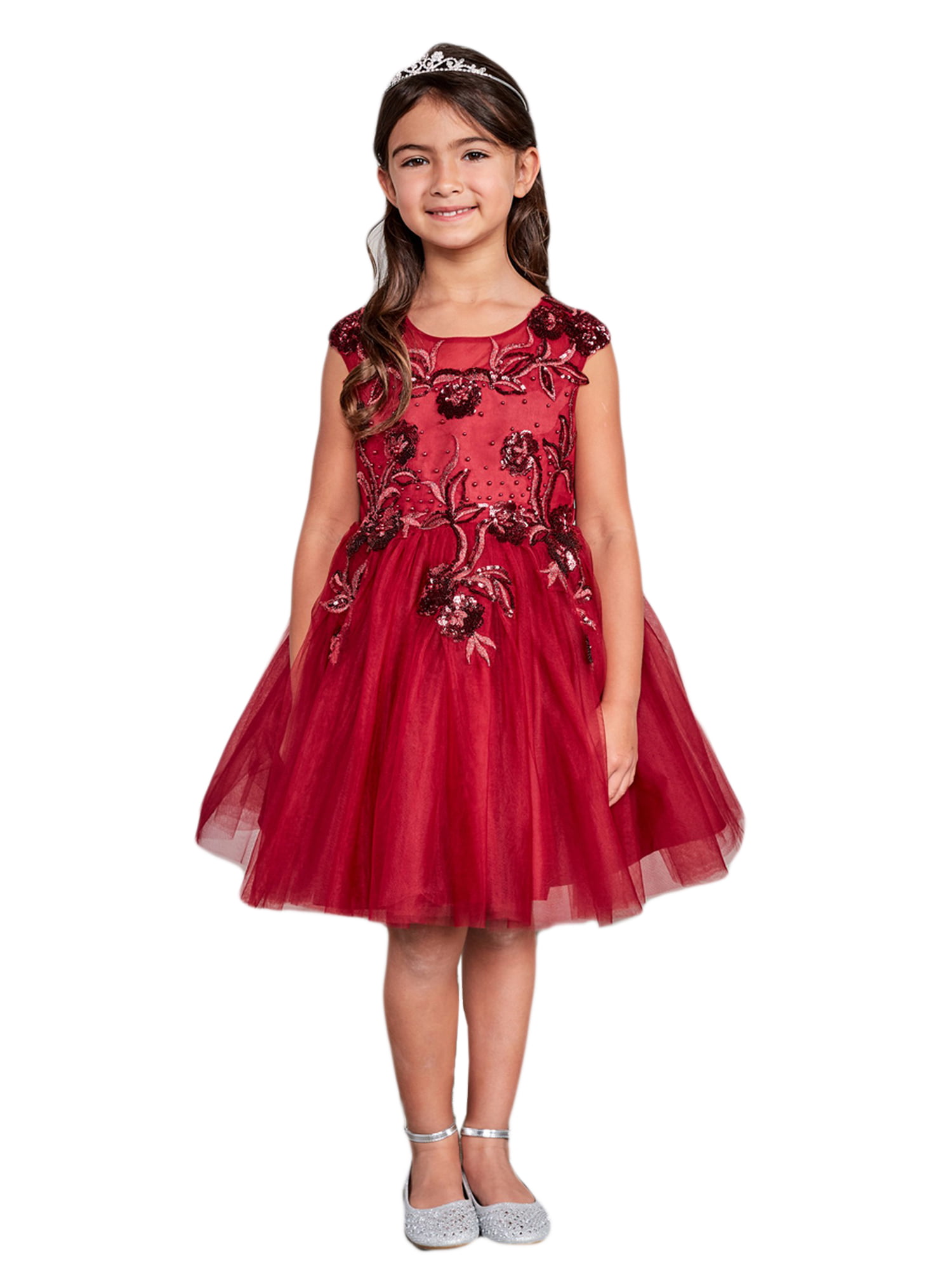 Tip Top Kids - Girls Multi Color Illusion Neck Sequin Floral Junior ...