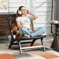 thumbnail image 5 of PORKISS Modern Accent Chair, Boho PU Leather Side Chair with Wood Frame and Pillow, Upholstered Armchair Comfort Reading Chair Lounge Chair for Living Room Bedroom Sunroom, Antique Brown, 5 of 10