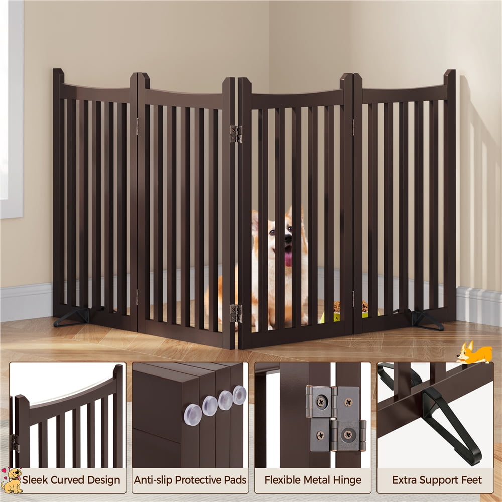 Yaheetech 36"H 4-Panel Wooden Foldable Pet Fence with Two Support Feet, Espresso
