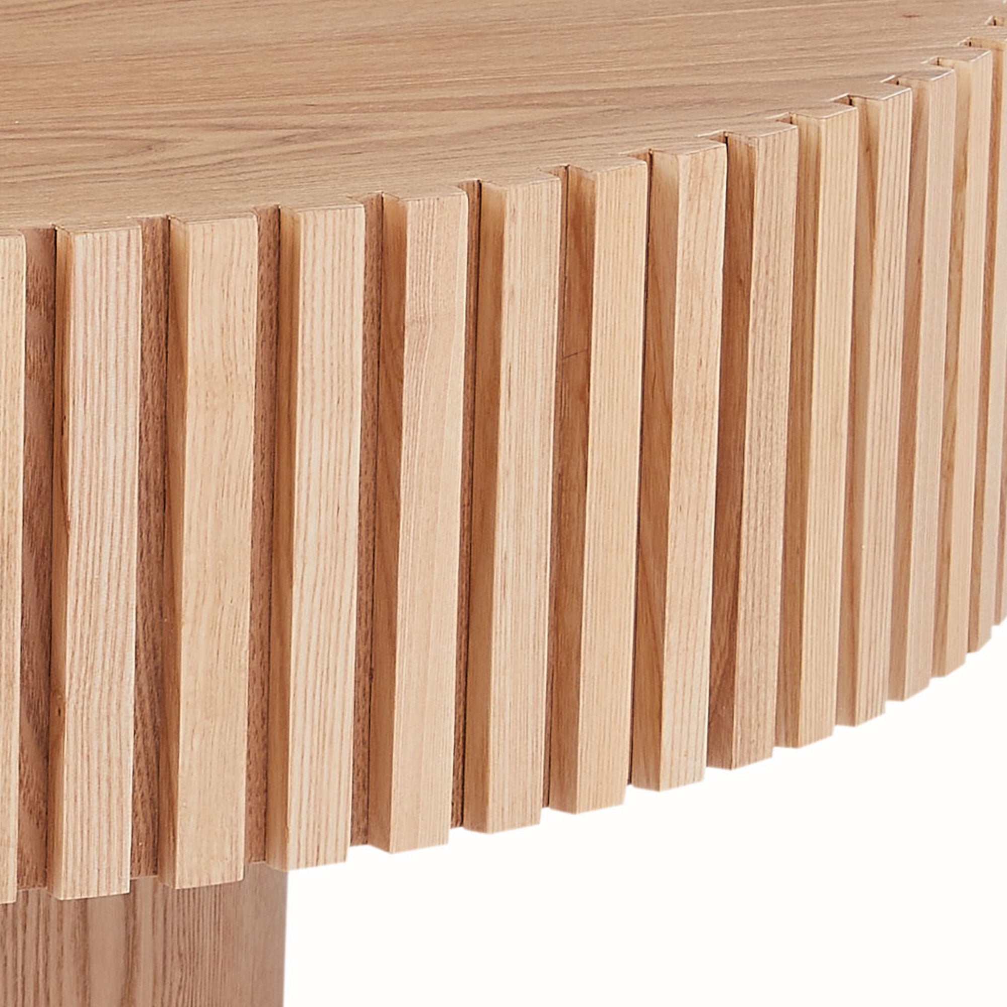 Williamspace Round Coffee Table, 39.37" Modern Handcraft Relief Wood Coffee Table Circle Drum Side Table Accent End Table Center Table for Living Room, Natural Ash