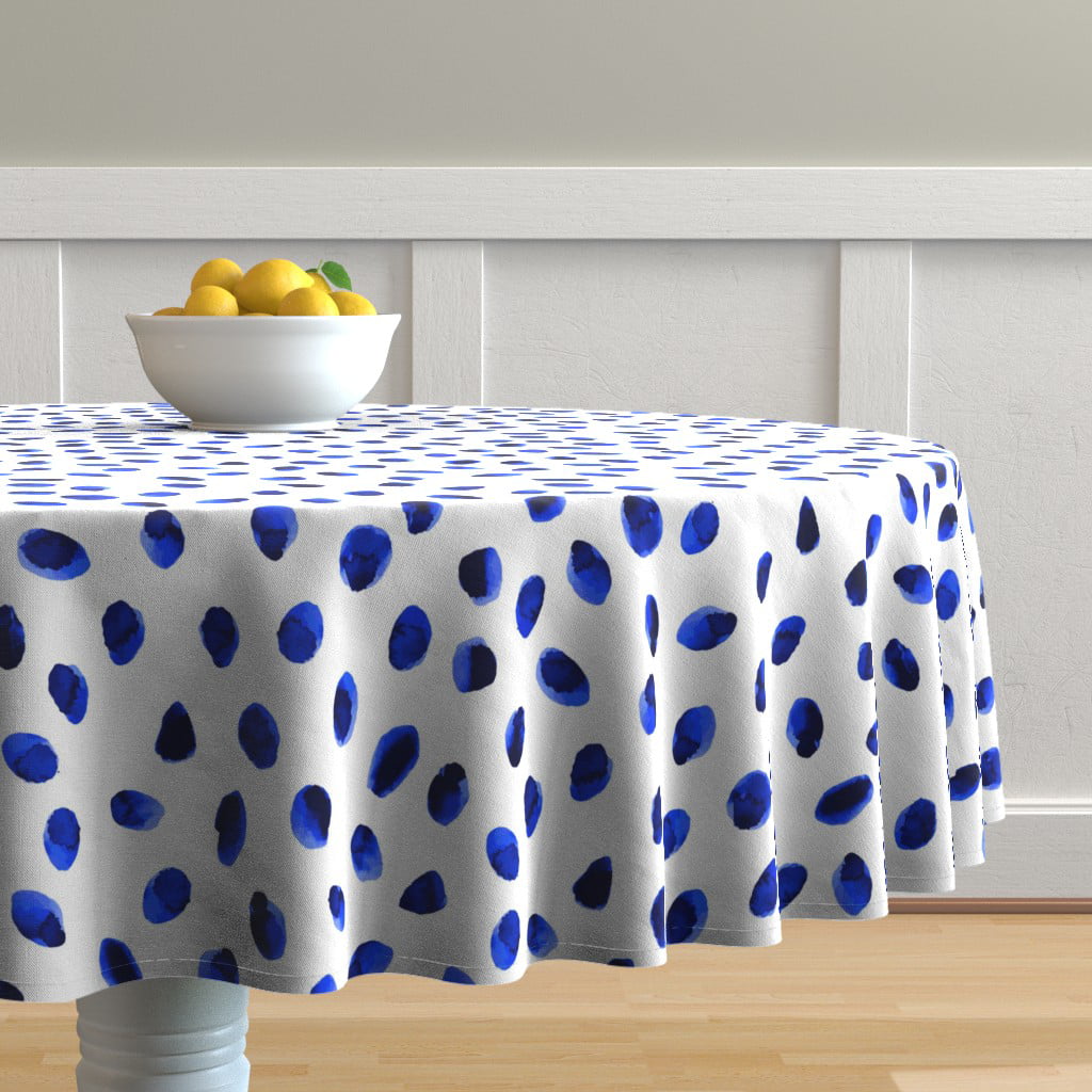 Table Runner Blue White Polka Dot Dots Circles Watercolor Cotton Sateen 