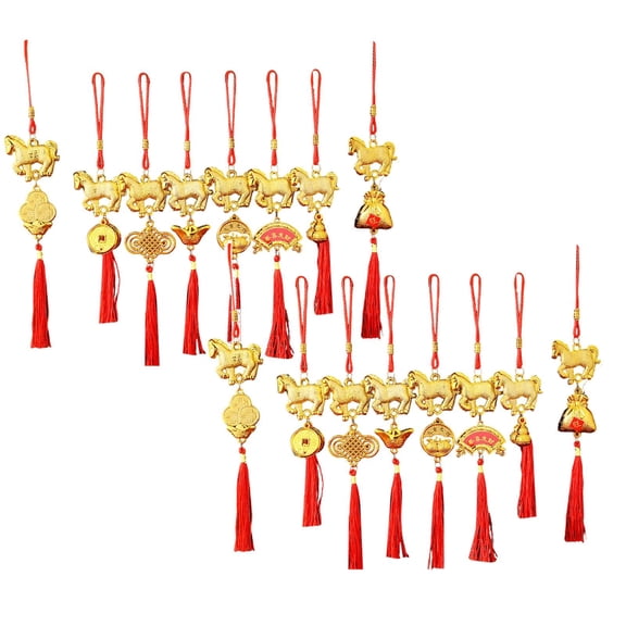 16Pcs Chinese New Year Horse Decorations Lunar New Year 2026 Red Tassel Ornaments With Wealth Success Good Luck Hanging Decorations For Gifts Home Car Decor