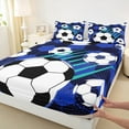 thumbnail image 3 of Feelyou Cartoon Soccer Boys Twin Sheet Sets, Graffiti Honeycomb Twin Fitted Sheet, Football Rugby Game Flat Sheet, Luxury Bedroom Decor, 3-Piece, 3 of 7