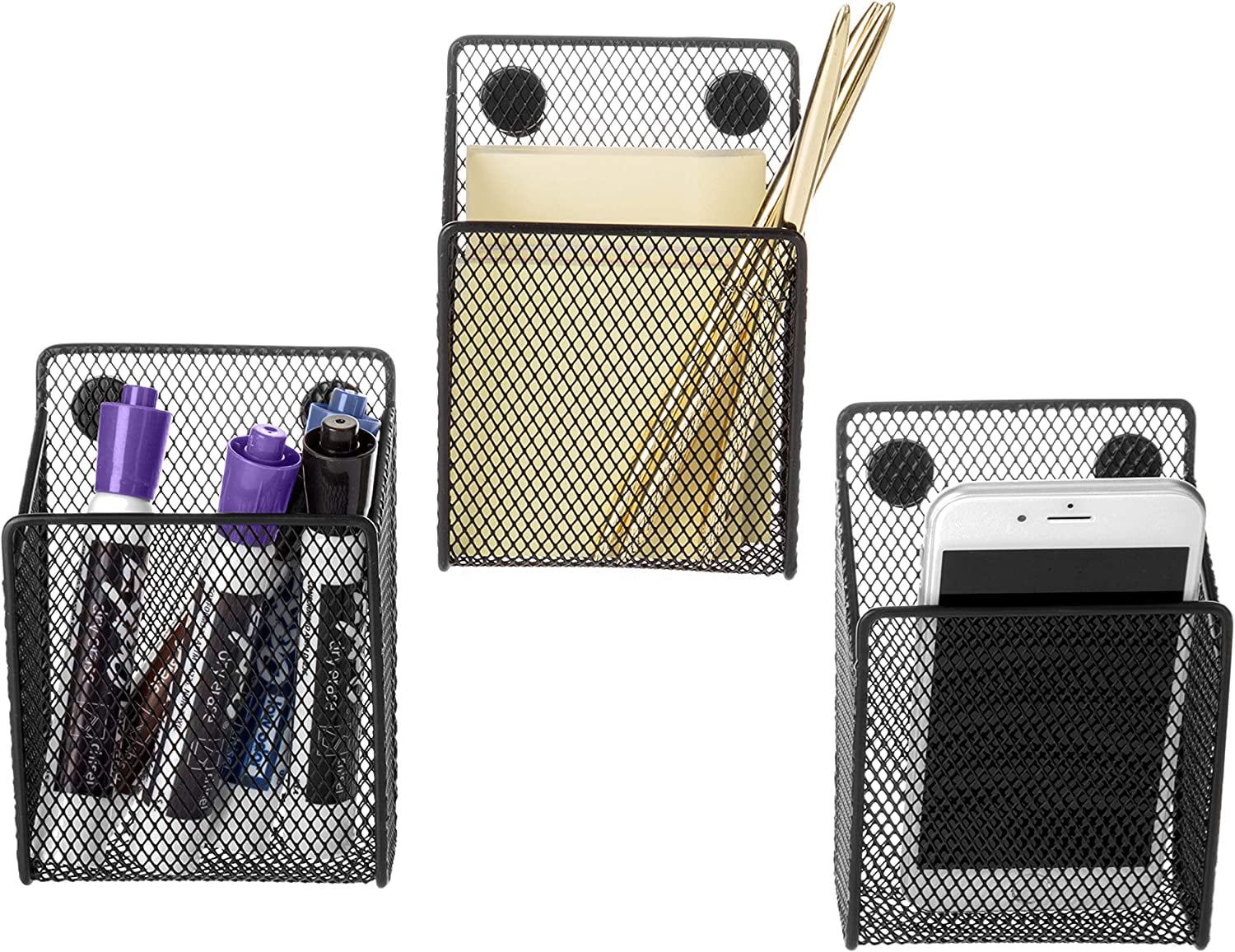 MyGift Black Metal Mesh Pencil Cup, Set of 3 Dry Erase Marker