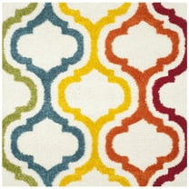 SAFAVIEH Eirann Geometric Quatrefoil Kids Shag Area Rug, Ivory/Multi, 6'7" x 6'7" Square