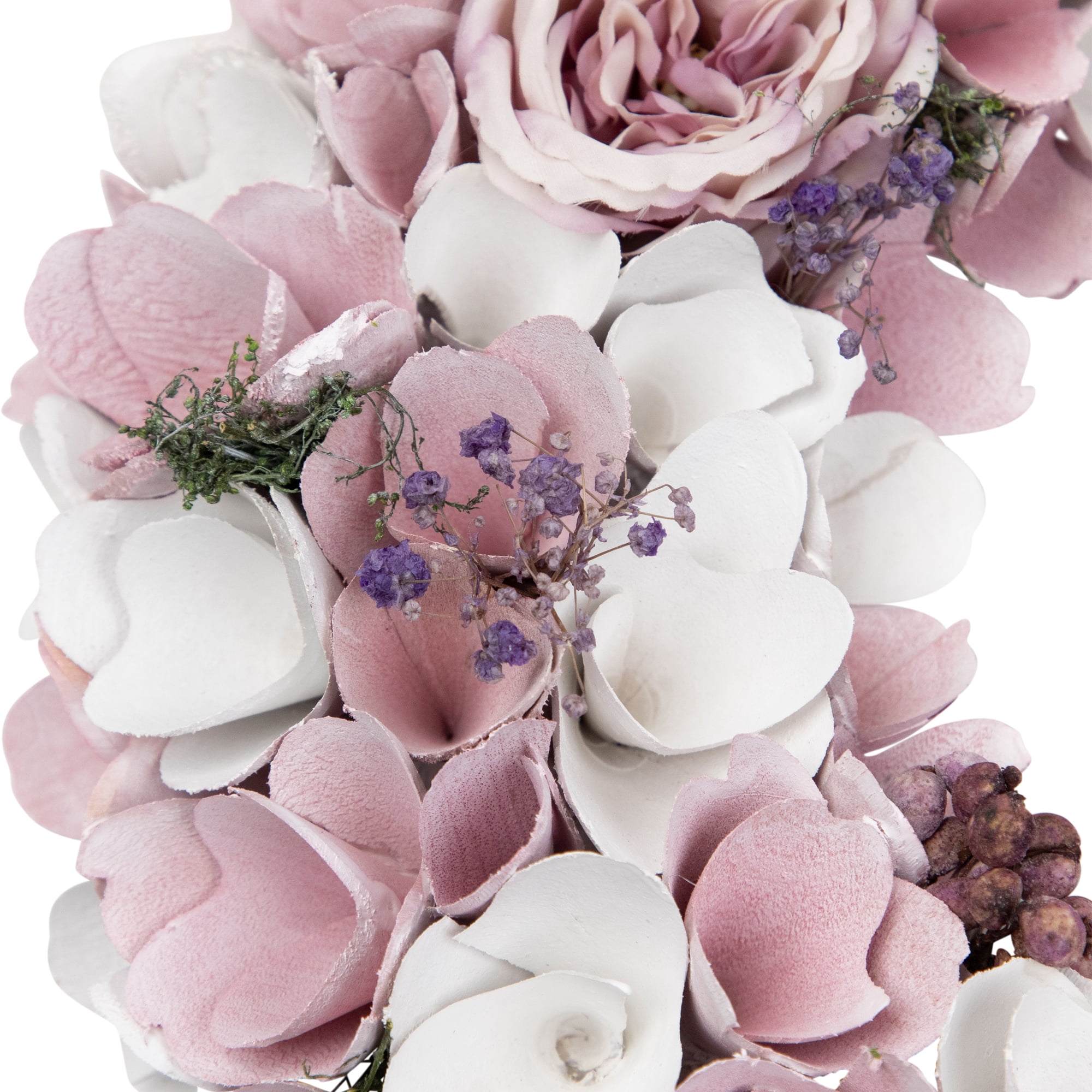 Northlight Wooden Floral Artificial Spring Wreath with Berries - 13.5" - Pink and White