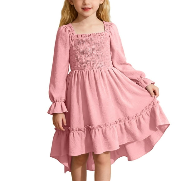 oqasdz Robe Fille Robe d'Été avec Encolure Carrée Manches à Volants et Ourlet Évasé Garniture Élégante à Volants Robe de Fête Longueur Boho pour Tout-Petits Enfants