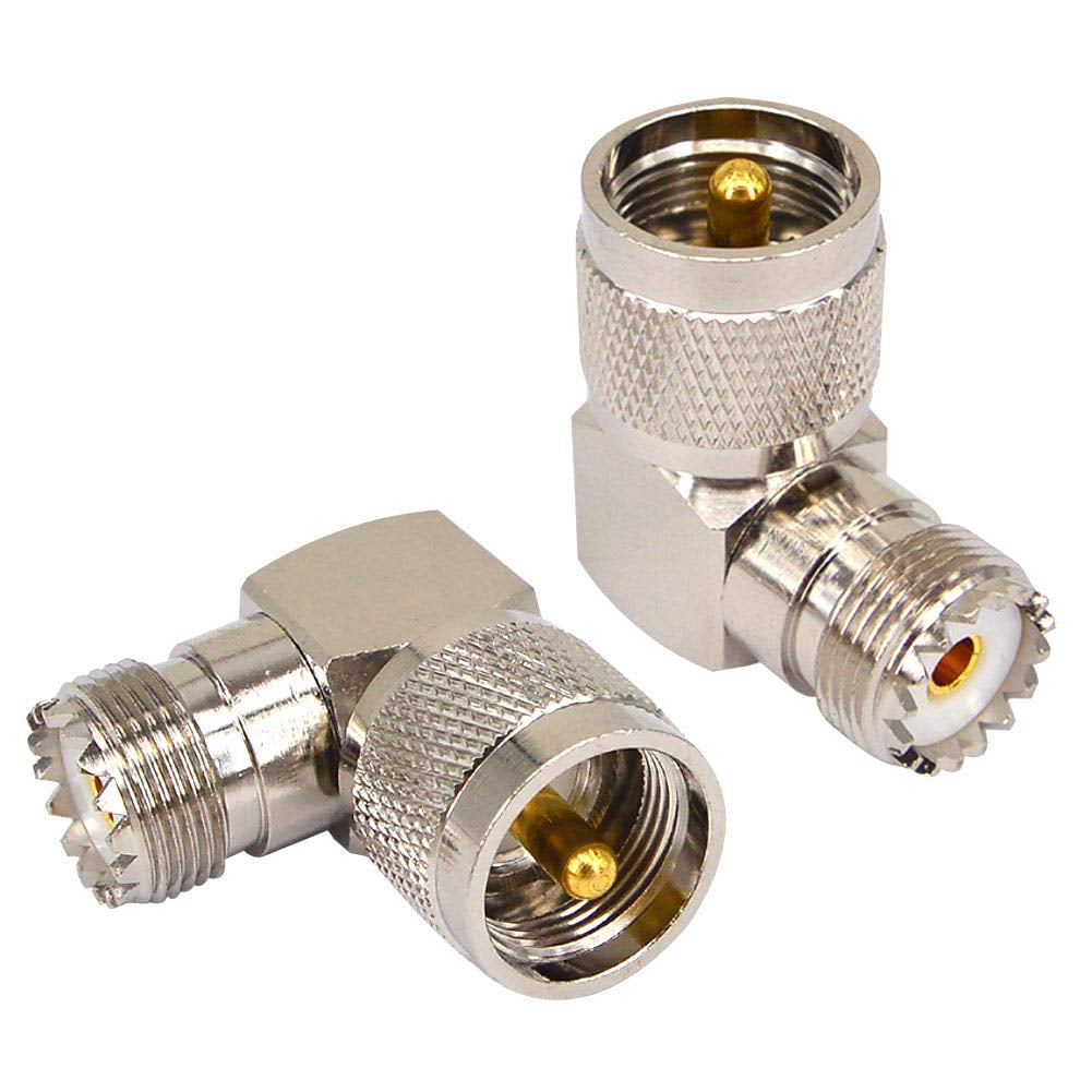 BOOBRIE UHF Connector Right Angle Coax Connector UHF Male Plug PL259 to UHF Female Jack SO239 L Shape 90 Degree Low Loss Coax Cable Connector RF Antenna Adapter Pack of 2 
