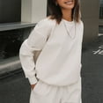 thumbnail image 3 of SELONE Matching Workout Sets For Women 2 Piece Long Sleeve Sweatshirts Long Sweatpants Crew Neck Sweat Suits Loose Taper Leg Gym Sets Solid Jogger Lounge Sets Streetwear Fall Wintern Clothes White, 3 of 8