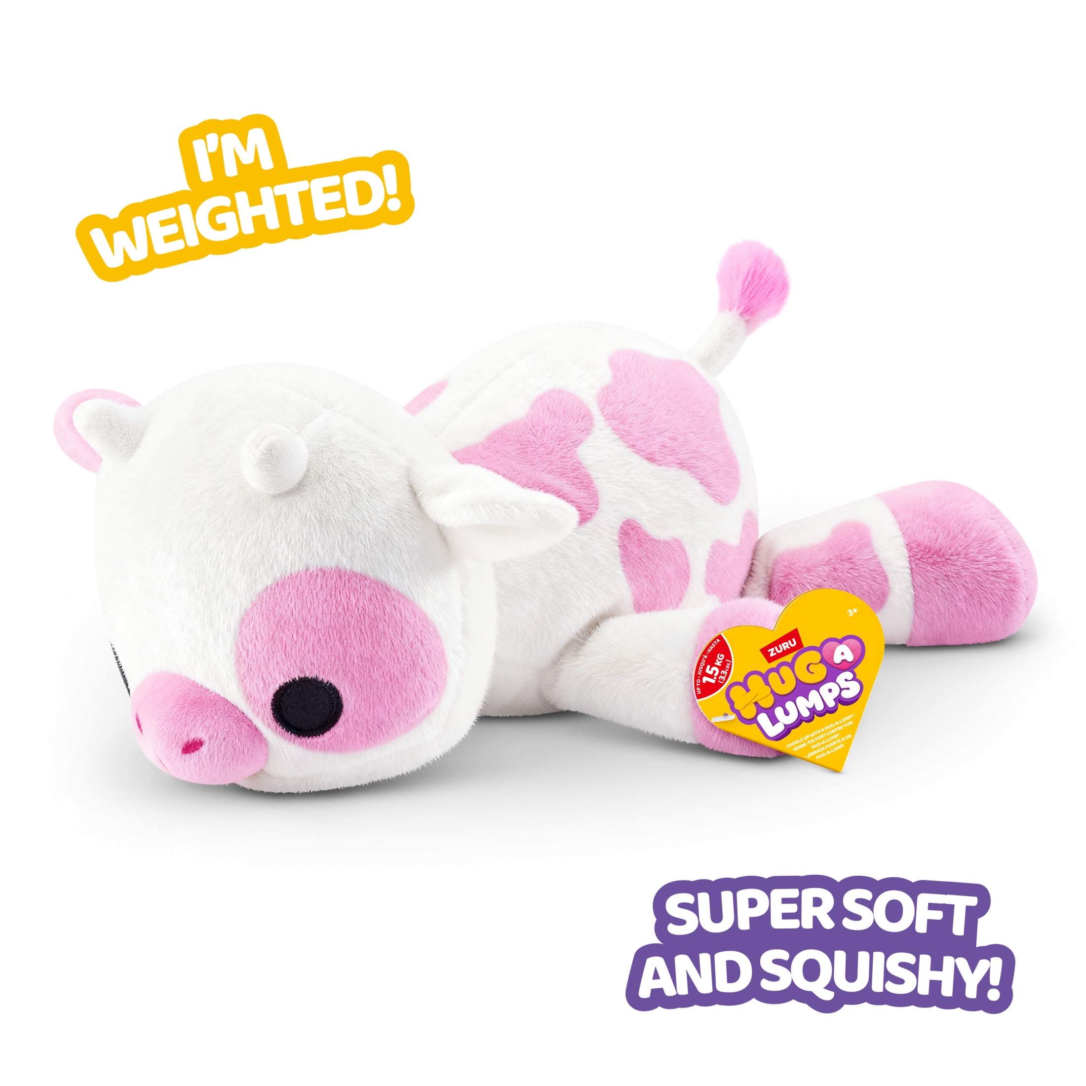 Hug a Lumps Clover the Cow by ZURU - Medium 3.3lbs Cuddly Squishy Weighted Plush Toy for All Ages