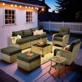 thumbnail image 6 of Vcatnet 9 Pieces Outdoor Patio Furniture Sectional Sofa All Weather Wicker Conversation Set with Swivel Rocking Chairs and Solar Powered Coffee Table Black, 6 of 10