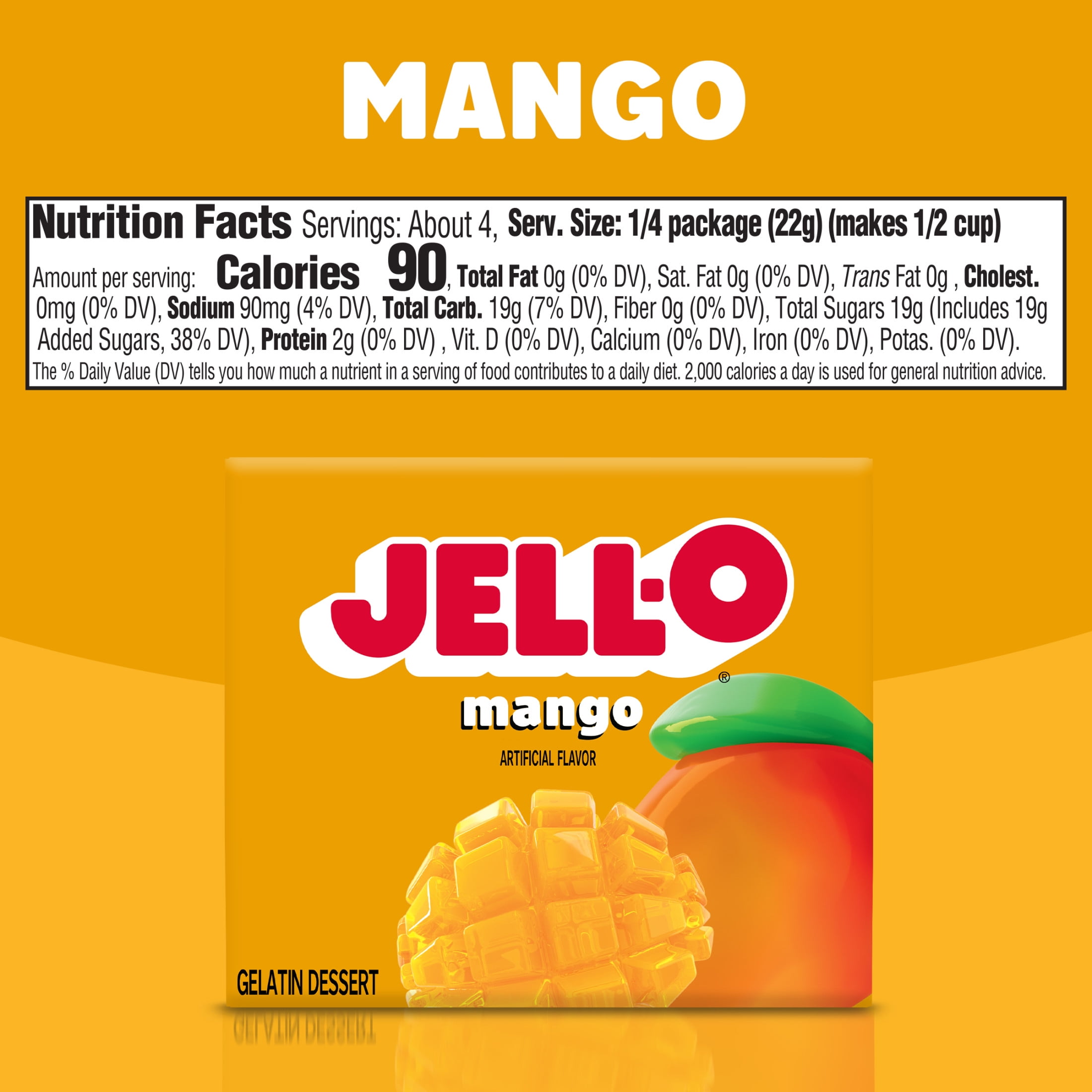 Jell-O Mango Artificially Flavored Gelatin Dessert Mix, 3 oz Box