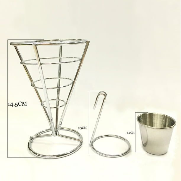 Fries Foods Stand Holder French Fry Chips Cone Metal Wire Basket with Sauce Dippers