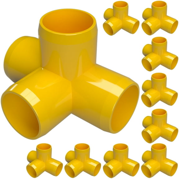 FORMUFIT 1/2" 4-Way Tee Furniture Grade PVC Pipe Fittings, (13/16" Actual Socket ID), Yellow, 10-Pack