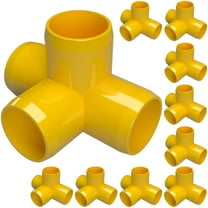 FORMUFIT 1/2" 4-Way Tee Furniture Grade PVC Pipe Fittings, (13/16" Actual Socket ID), Yellow, 10-Pack