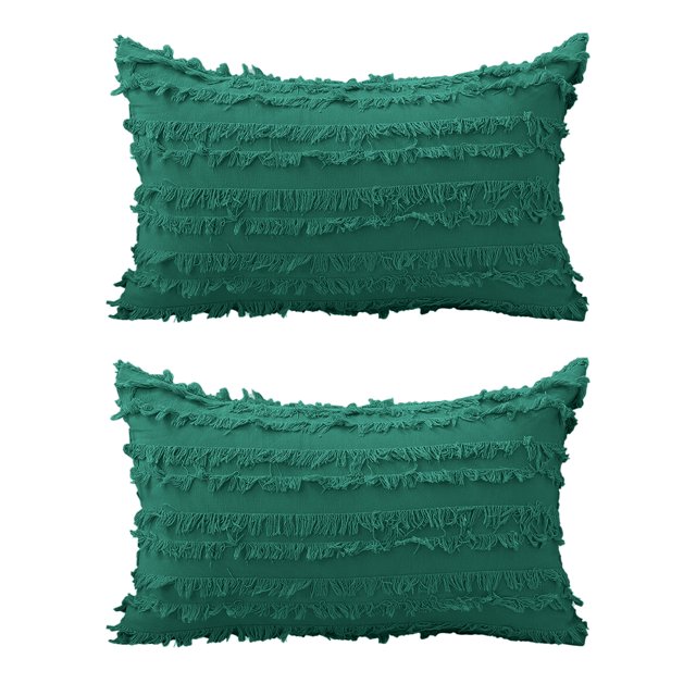 Funda de almohada de 2 piezas con adornos bohemios, funda de almohada de lino y algodón para sofá, funda de almohada de cabaña para sala de estar, 12.0 x 20.0 in