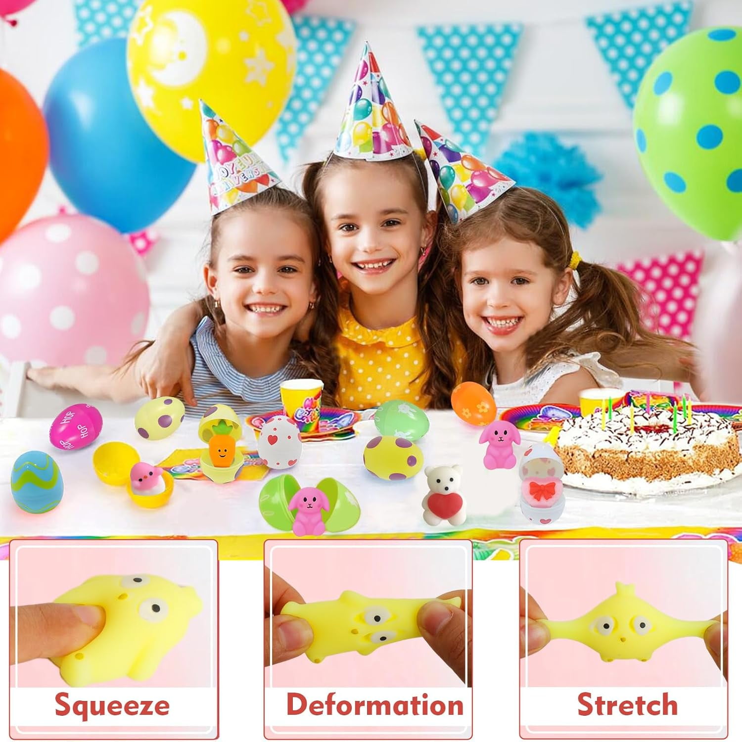 Meottam 12 Pack Prefilled Easter Eggs with Mochi Squeeze Toys, Easter Basket Stuffers for Easter Gifts Egg Theme Party Favor, Kids Novelty Toys Class Prizes Birthday Gifts Stress Relief Toy