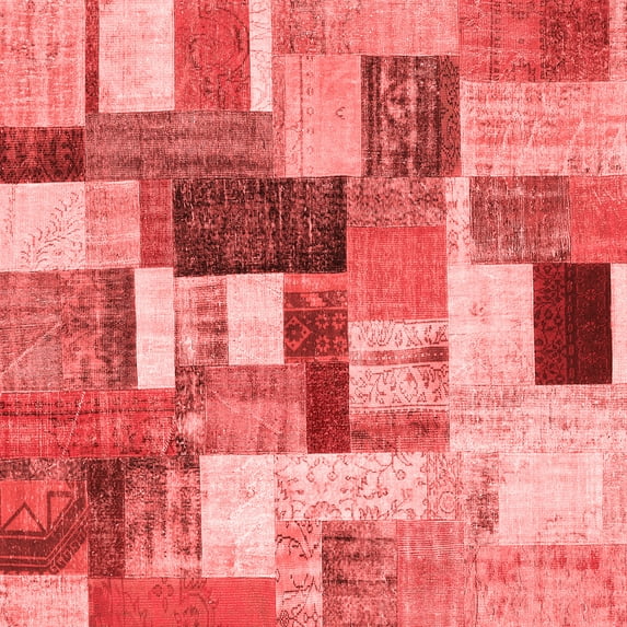 Ahgly Company Indoor Square Patchwork Red Transitional Area Rugs, 7' Square