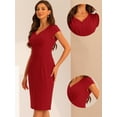 thumbnail image 2 of DARING DIVA V Neck Sheath Cap Sleeves Split Pencil Blouse M Red, 2 of 6
